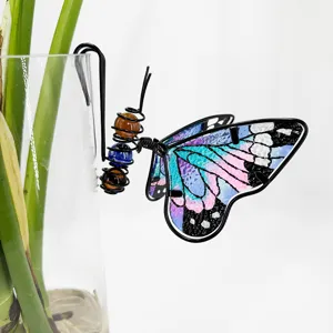 Ornement suspendu papillon en verre coloré en métal pour pot de fleurs vase plante