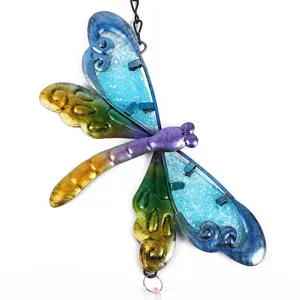 Colorful metal dragonfly sun catcher wind chime pendant for garden yard home decoration hanging
