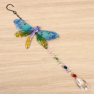 Crystal dragonfly suncatcher wind chime rainbow maker for garden home decor window hanging.