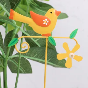 Metal garden bird plant stake decorative micro landscape potted flower pot accessory detail