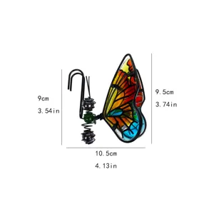 Pendant suspendu papillon en métal et verre pour pot de fleurs avec dimensions précises.