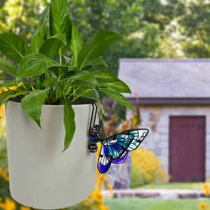 Suspension pot de fleur papillon en verre vitrifié, déco plante peinte métal pour jardin.