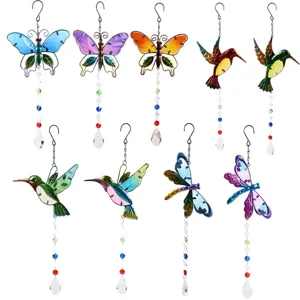 Hummingbird Butterfly Dragonfly Wind Chime Crystal Suncatcher Hanging Pendant Rainbow Light Catcher Garden Home Decor