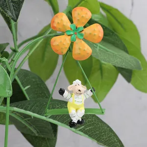 Metal garden stake cute sheep swing flower insert potted plant decor miniature landscape accessory