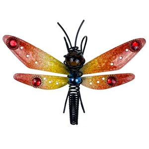 Pendentif de décoration de jardin pot de fleur libellule en métal coloré avec cristaux