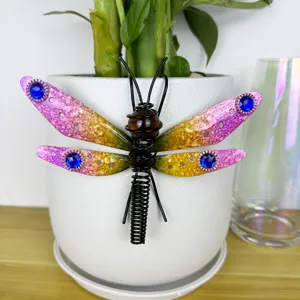 Pendentif Pot de Fleur Libellule en Métal Verre Peint Décoration de Plante Ornement