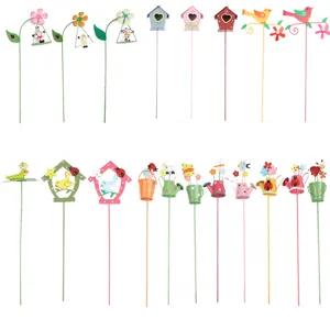Metal Garden Flower Insert Cute Animal Bird House Potted Plant Decorative Stake Outdoor Yard Landscape Ornament