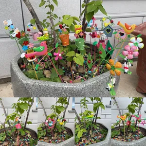 Colorful metal garden stakes cute bird flower plant pot decor outdoor landscape accessories