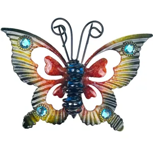 Papillon en métal et verre pour pot de fleur, décoration suspendue colorée peinte jardin