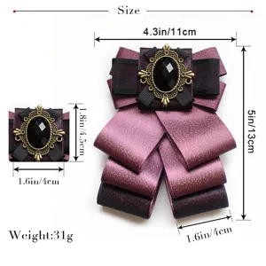 Details of the vintage black gemstone bow brooch showing exact dimensions and weight specs.
