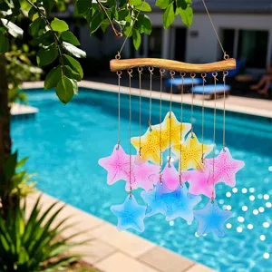 Buntes Glas Seestern Windspiel für Garten und Hof Dekoration, hängendes Deko-Ornament.