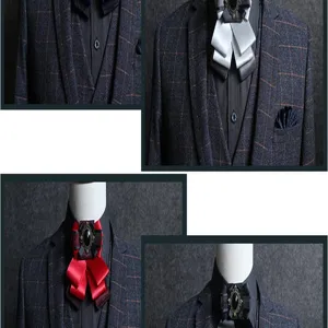 Men formal suit bow tie double layer ribbon wedding groom party neckwear accessories