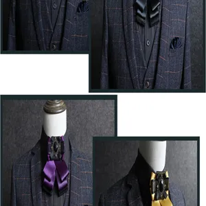 Men suit double layer ribbon bow tie detail view formal wedding accessory in stock