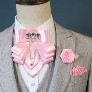 Roze strass krawat pochet en jasbloem set voor heren pak bruiloft feest mode mooi