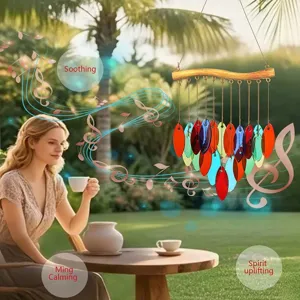 Bunte Glas-Windspiel Garten-Hängedeko, künstlerische Eisen-Blatt-Dekoration für Hof und Zuhause.