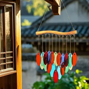 Buntes Glasblatt Windspiel für Garten Patio Heim Deko Holzbalken hängendes Ornament.