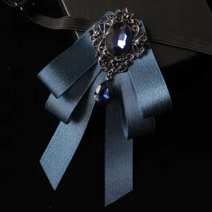Men's Formal Bow Tie Vintage Rhinestone Crystal Brooch Satin Ribbon Wedding Business Party Bowtie Neckwear