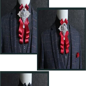 Nœud papillon rouge homme broche cristal costume formel fleur col mariage marié accessoire