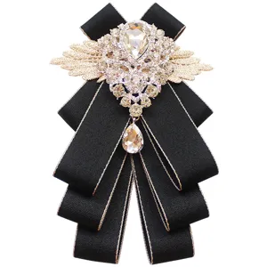 Nœud papillon strass homme ruban noir broche mariage formel costume marié fête cristal