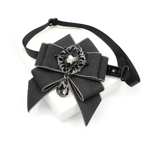 Black rhinestone bow tie for kids, vintage crystal lapel pin with adjustable strap.