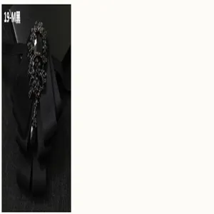 Men black ribbon bow tie vintage crystal brooch formal suit shirt accessory detail