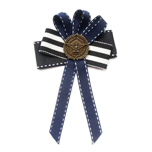 Navy style ribbon brooch badge with vintage bronze eagle emblem for apparel clothing accessories.