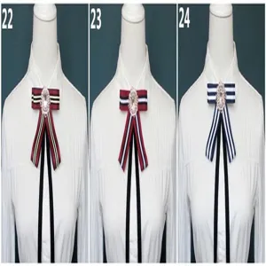 Pre-tied ribbon bow tie for women, professional uniform collar accessory, elegant design detail.