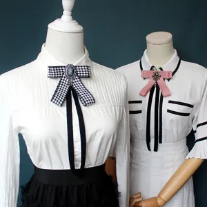 Academy style bow tie ribbon for women, elegant school uniform necktie accessory.