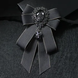 Men Formal Ribbon Bow Tie Rhinestone Handmade Stage Performance Wedding Party Groom Suit Neckwear Collar Flower Accessory