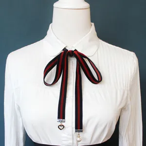 Elegant velvet bow tie ribbon collar accessory with pearl and heart pendants for women shirts.