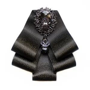 Men's black multi-layer rhinestone bow tie suit shirt collar accessory decorative brooch