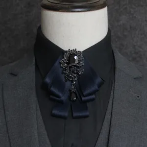 Men dark blue crystal bow tie brooch rhinestone formal suit shirt neckwear accessory wedding.