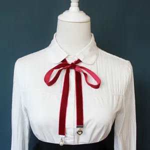 Velvet bow tie necklace for women, elegant red ribbon shirt collar decorative accessory choker.