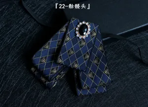 Hommes Style Britannique Nœud Papillon Multicouche Jacquard Tête de Mort Broche Strass