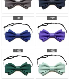 Men's double-layer bowtie formal wear adjustable strap solid color gentleman necktie