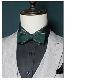 Classic dark green bow tie for men, elegant double layer design with subtle trim details.