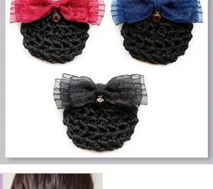 Professional hair net bun cover with elegant ribbon bow for women work and daily hair styling.