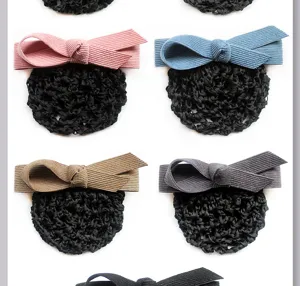 Professional hairnet bun cover with bow for women, office hotel work hair accessory variant.