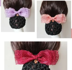 Elegant hair net with bowknot design, professional bun cover hair accessory for daily wear.