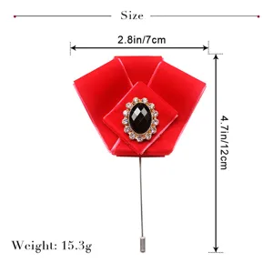 Rode fluwelen broche met zwarte kristal en strass, elegante pak accessoire 12x7cm