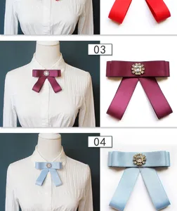 Detailed view of women uniform bow tie with rhinestone crystal, elegant school JK collar bow.
