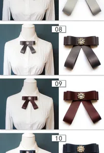 Women JK Uniform Bow Tie Rhinestone Collar Ribbon Cute School Shirt Accessory 11x10cm