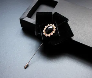 Heren vintage zwarte fluwelen broche kristal strasssteentjes lapelspeld kostuum