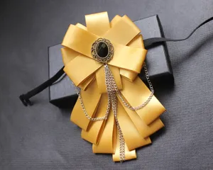 Uomo oro raso nastro cravatta a farfalla gotico punk cristallo metallo catena spilla 16x9cm