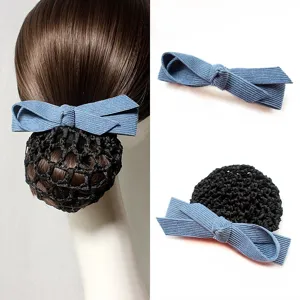 Professional Women Hair Net Bow Hair Clip Hotel Workplace Hair Styling Accessory Elegant Fabric Hairpin Headwear