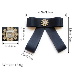 Dark blue fabric bow tie for JK uniform and shirts, crystal rhinestone brooch with size 11x10cm.