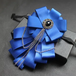 Uomini Matrimonio Nastro Blu Fiocco Vintage Punk Strass Catena Spilla per Abito Elegante