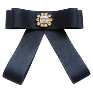 Dark blue satin ribbon bow tie for women, JK uniform bowknot shirt collar accessories.