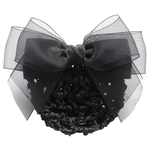 Filet a cheveux en noeud organza noir elegant pince a cheveux professionnelle accessoire mode