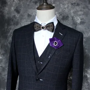 Heren pak broche en vlinderdas set, elegante Britse stijl mode kleding accessoires.